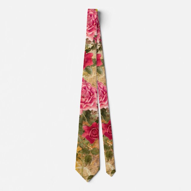 Cravate Roses rouges et roses vintages floraux (Devant)
