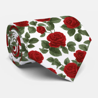 Cravate Roses rouges profondes avec feuilles motif sans co