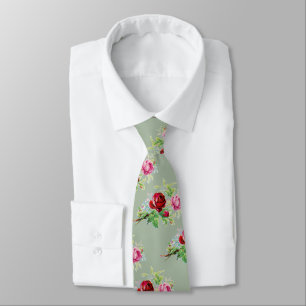 Cravate roses vintage dans un vert sauge poussiéreux