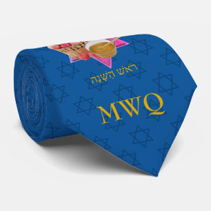 Cravate ROSH HASHANAH Tekhelet Monogramme bleu