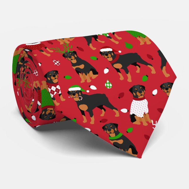 Cravate Rottweiler de Noël (Roulé)
