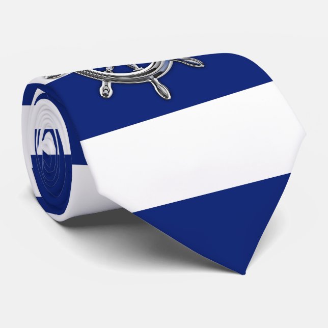 Cravate Roue Chrome sur Nautique bleu marine rayures (Roulé)