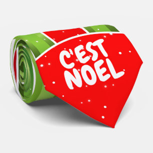 Cravate Rouge Blanc et Vert avec texte C'est Noel sur