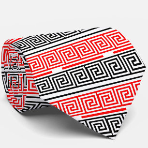 Cravate Rouge Blanc noir Clé grecque Fret Motif Design