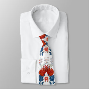 Cravate Rouge Bleu Blanc Floral Patriotique (1)