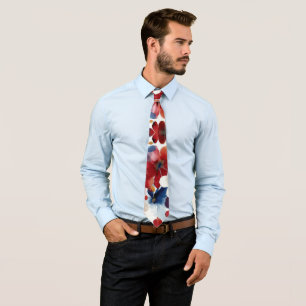 Cravate Rouge Bleu Blanc Floral Patriotique (4)