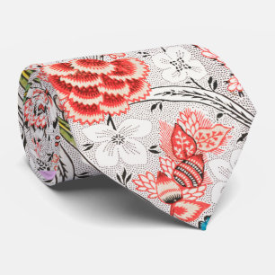 CRAVATE ROUGE BLEU JAUNE FLEURS SAUVAGES TULIPES, FEUILLES