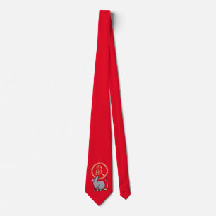 Cravate Rouge chanceux lunaire chinois d'argent de rat de