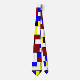 Cravate Rouge monodrien coloré, bleu, Motif jaune
