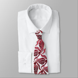 Cravate ROUGE VELVET DAMASK TULIPS Bourgogne Blanc