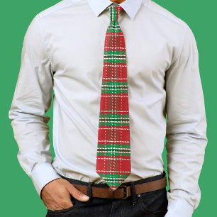 Cravate Rouge vert Noël Plaid Motif