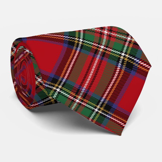 Cravate Rouge Vert Plaid Rustique Classic Stewart Tartan (Roulé)