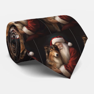 Cravate Rough Collie avec le Père Noël Festif de Noël