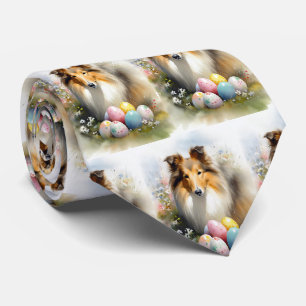 Cravate Rough Collie Chien avec Oeufs de Pâques Fête
