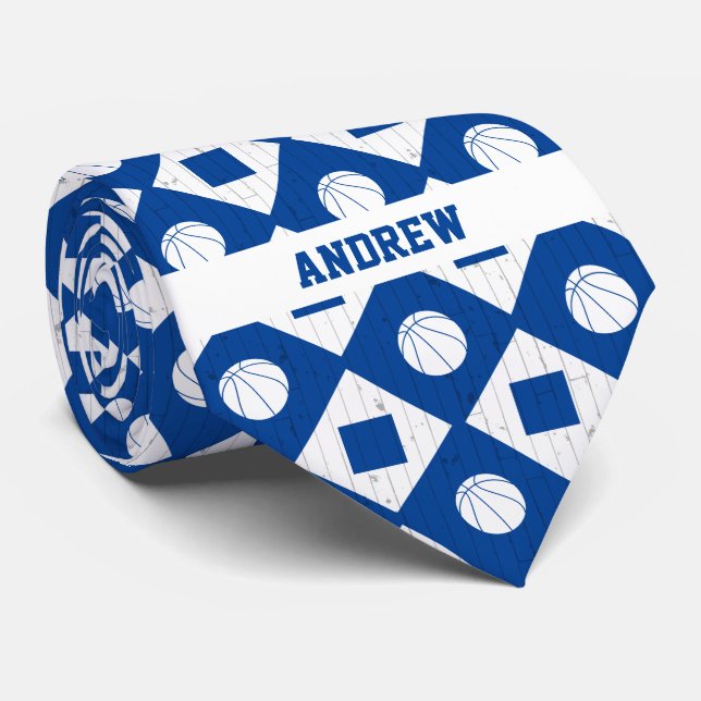 Cravate Royal Blue Basketball Jacquard en bois Motif (Roulé)