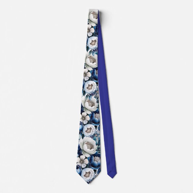 Cravate Royal Blue et Silver Glitt Peony Groom (Devant)
