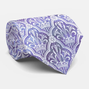 Cravate Royal Blue et White Lys Motif Vintage