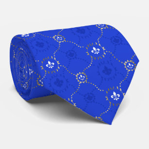 Cravate Royal Blue Fleur de Lis French Lili pattern