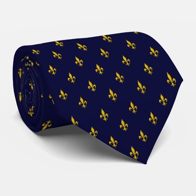 Cravate Royal Blue Fleur De Lis Motif (Roulé)