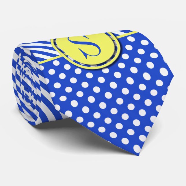 Cravate Royal Blue Pois et stries-Monogram STaylor (Roulé)