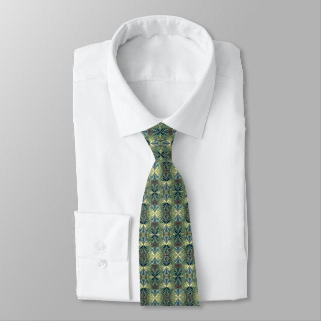 Cravate Royal Elegance Green Blue Gold Fractal (Attaché)