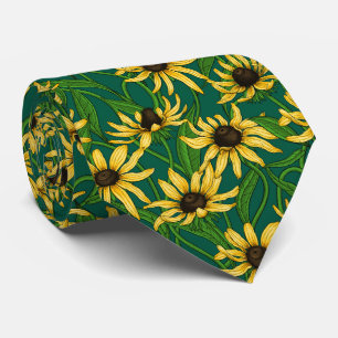 Cravate Rudbekia jaune sur vert foncé