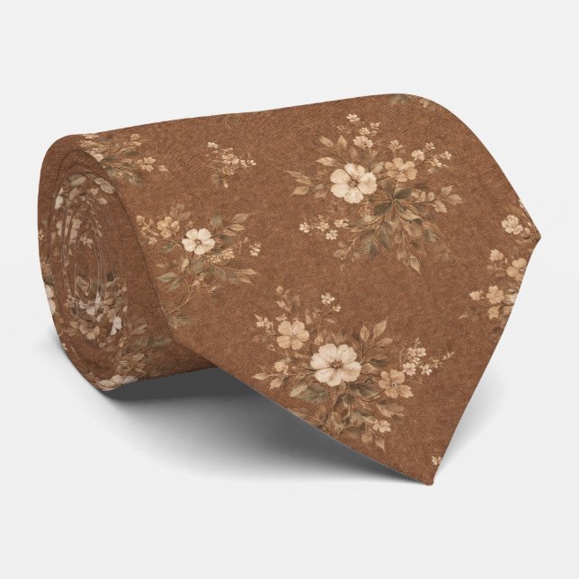 Cravate Rustic Brown Floral  (Roulé)