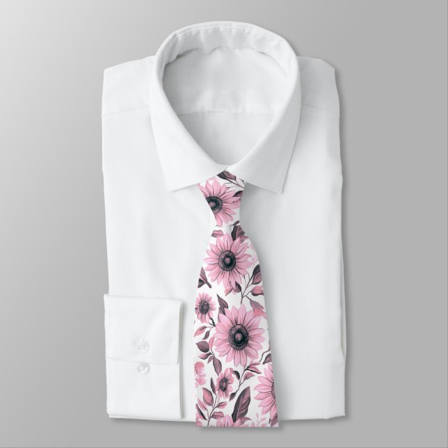 Cravate Rustic Floral Pink Sunflower  (Attaché)