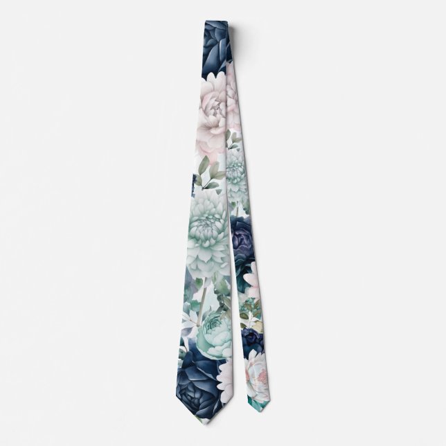 Cravate Rustic Navy et Jade Peony Mariage Groom (Devant)