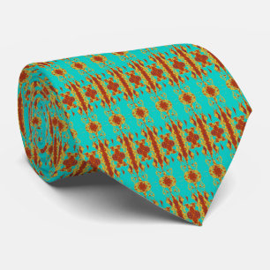 Cravate Rustique Cuivre Rouge Turquoise Vert Motif