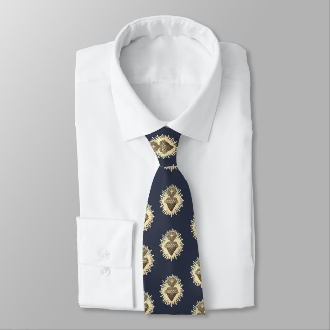 Cravate Sacré Coeur Necktie Marine Bleu avec Sacré Coeur (Attaché)