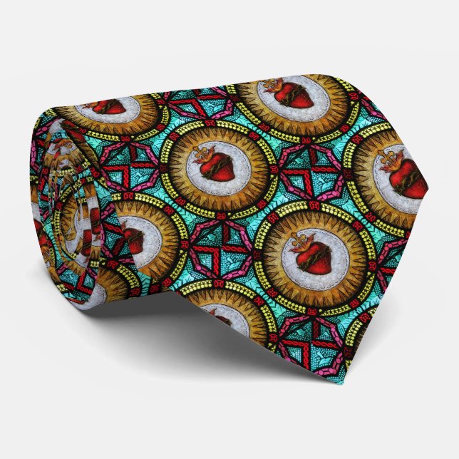 Cravate Sacré Coeur Religieux Jésus Vitrail (Roulé)