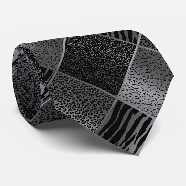 Cravate Safari gris exotique Motifs animaux (Roulé)