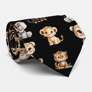 Cravate Safari Lion Elephant Tiger Cute Kawaii Neck Tie