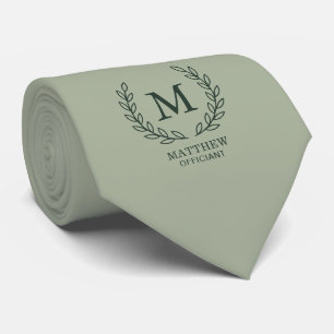 Cravate Sage Élégant Monogramme de Mariage de l'Officiant