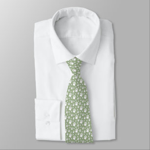 Cravate Sage Green Elegant Heart Empreinte de patte