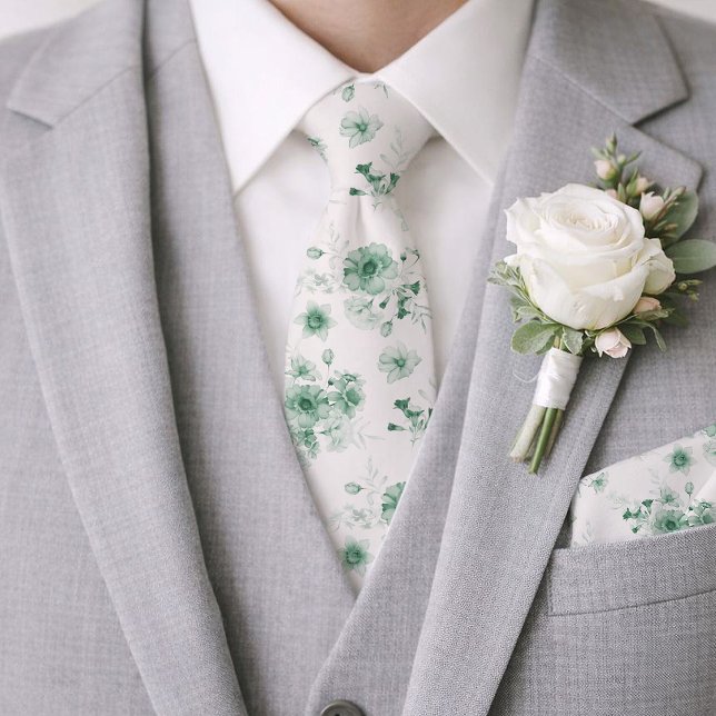 Cravate Sage Green Floral Wedding Tie (Créateur téléchargé)