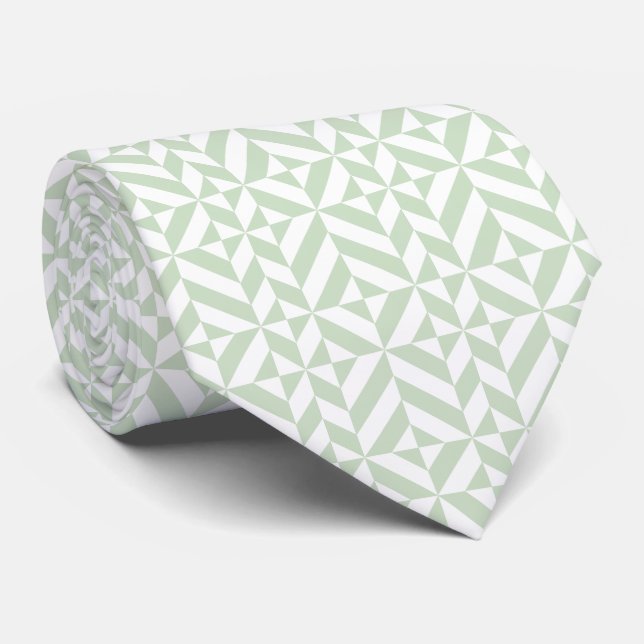 Cravate Sage Green Geometric Deco Cube Pattern (Roulé)