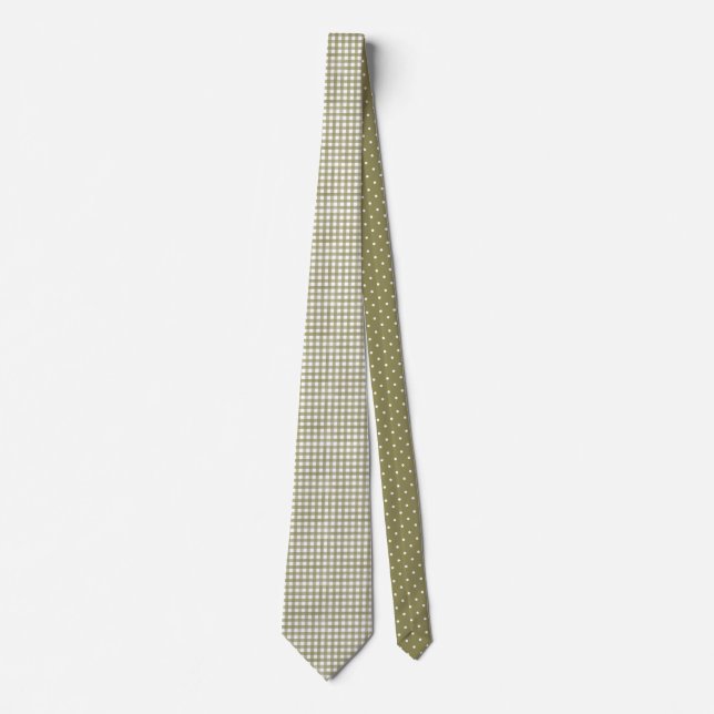 Cravate Sage Vert En vichy Plaid Motif (Devant)