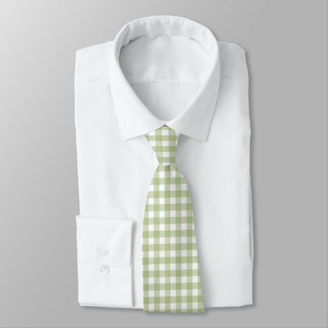 Cravate Sage vert et blanc En vichy (Attaché)