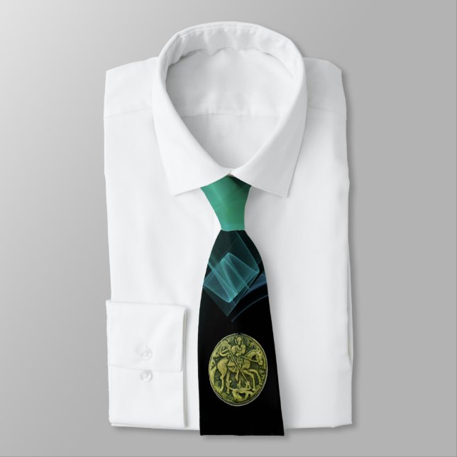 Cravate SAINT GEORGE ET DRAGON Blue Green Fractals (Attaché)