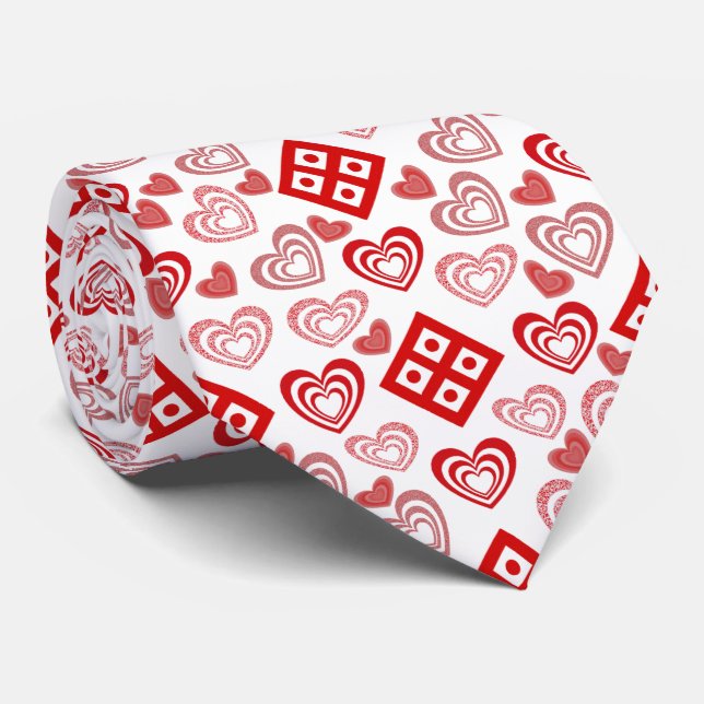 Cravate Saint Valentin Amour rose, rouge et Motif blanc (Roulé)