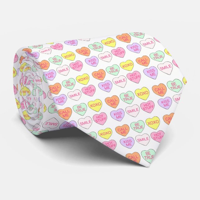 Cravate Saint Valentin Candy Heart Pastel Conversation (Roulé)