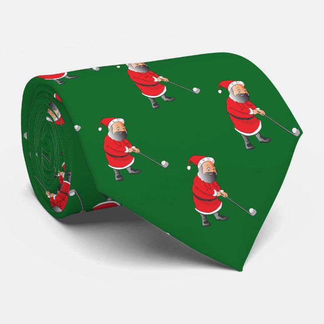 Cravate Santa Claus Jouer Golf Vert Vacances (Roulé)