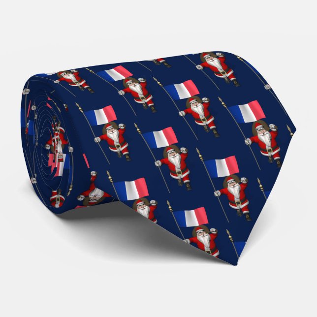 Cravate Santa Claus With Flag of France Tricolour (Roulé)