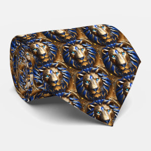 Cravate Sapphire Lion Bleu Et Or,
