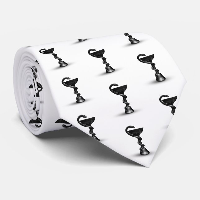 Cravate Saumon noir Médicale Bowl Hygieia blanc Caduceus (Roulé)