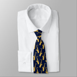 Cravate Saxophoniste Saxophone Stylish Motif sur Navy Blue