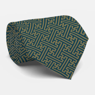 Cravate Sayagata motif, japonais, or et bleu marine