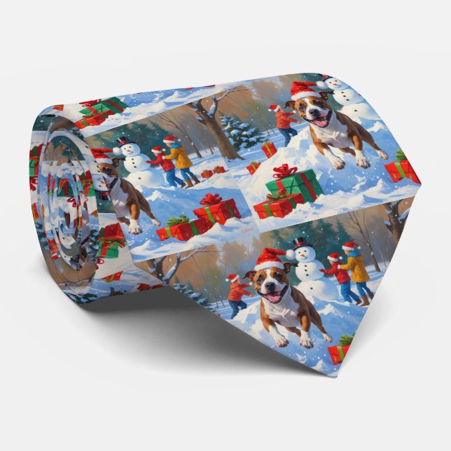 Cravate Scène de Noël de Bull Terrier (Roulé)